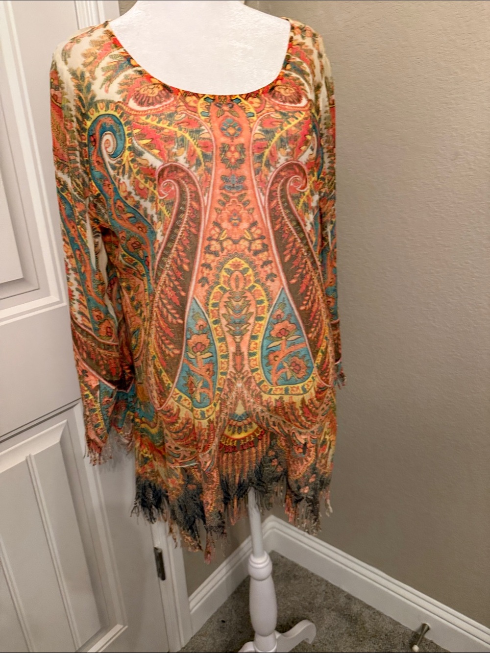 Womens Paisley Fringe Tunic Blouse - Multi-Color